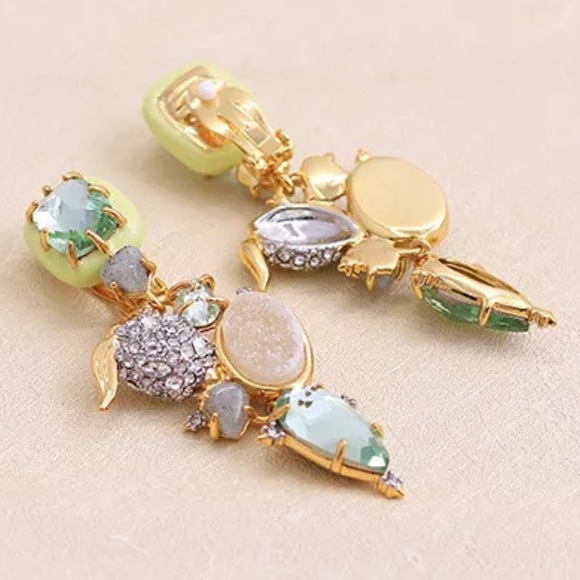 ALEXIS BITTAR • Clip On Enamel Inlaid Green Drop Crystal Encrusted Earrings - Picture 8 of 9